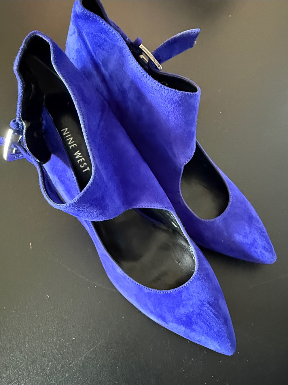 Nine West Cobalt Blue Suede Pointed-Toe Ankle Strap Pumps